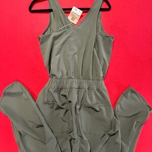 Patagonia Green Jumpsuit with Wrap-Style V-Neck and Elastic Waist